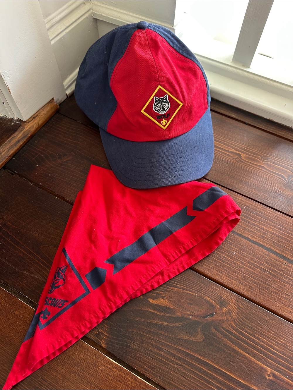 Kids Red and Navy Wolf Emblem Cap